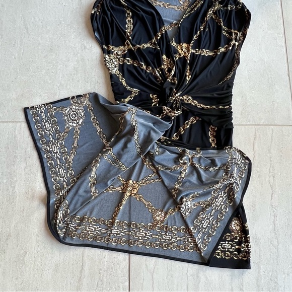 Cache Gold Chain Print Black Mini Dress Size S - Picture 7 of 10
